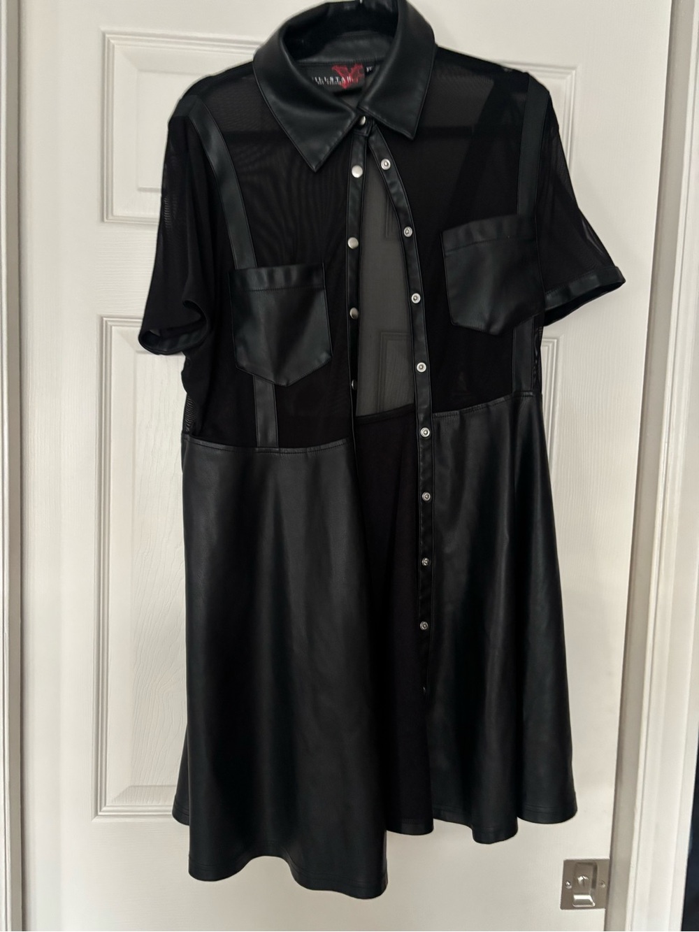 Killstar Black Faux Leather & Mesh Shirt Dress
